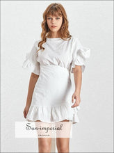 Women's ruffle lace-up asymmetrical mini dress