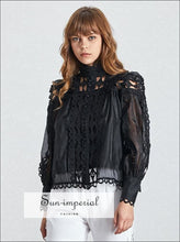 Women's sheer turtleneck stand collar top