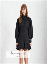 Women's stand collar lantern sleeve mini dress