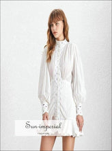 Women's stand collar lantern sleeve mini dress