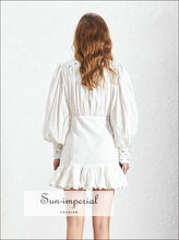 Women's stand collar lantern sleeve mini dress