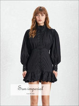 Women's stand collar lantern sleeve mini dress