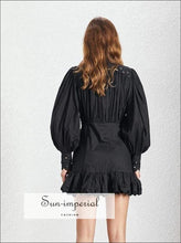 Women's stand collar lantern sleeve mini dress