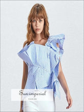 Women's striped one-shoulder ruffle blouse