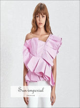 Women's striped one-shoulder ruffle blouse