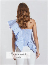 Women's striped one-shoulder ruffle blouse
