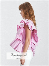 Women's striped one-shoulder ruffle blouse