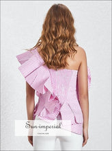 Women's striped one-shoulder ruffle blouse