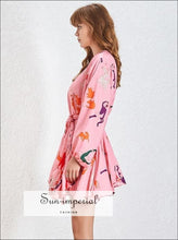 Women's tie-dye A-line puff sleeve mini dress