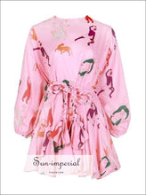 Women's tie-dye A-line puff sleeve mini dress