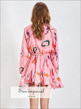 Women's tie-dye A-line puff sleeve mini dress