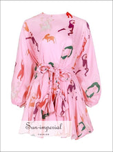 Women's tie-dye A-line puff sleeve mini dress