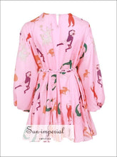 Women's tie-dye A-line puff sleeve mini dress