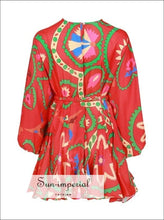 Women's tie-dye A-line puff sleeve mini dress