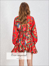 Women's tie-dye A-line puff sleeve mini dress