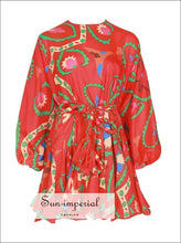 Women's tie-dye A-line puff sleeve mini dress