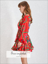 Women's tie-dye A-line puff sleeve mini dress