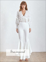 Women's V-neck embroidered ruffle blouse