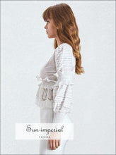 Women's V-neck embroidered ruffle blouse