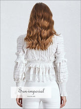 Women's V-neck embroidered ruffle blouse