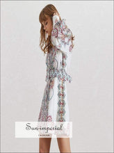 Women's vintage print lapel lantern sleeve mini dress