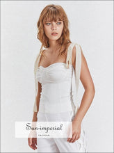 Women's vintage tie strap ruched cami top