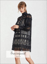 Women's vintage turtleneck lantern sleeve mini dress