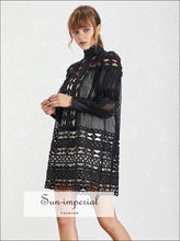 Women's vintage turtleneck lantern sleeve mini dress