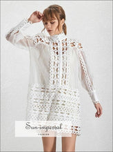 Women's vintage turtleneck lantern sleeve mini dress