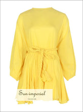 Women's yellow A-line tie-dye puff sleeve dress