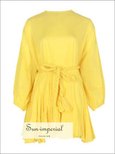 Women's yellow A-line tie-dye puff sleeve dress