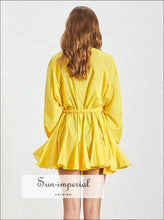 Women's yellow A-line tie-dye puff sleeve dress