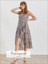 Zebra Striped V-Neck A-Line Midi Dress - Sun Imperial product photo 2