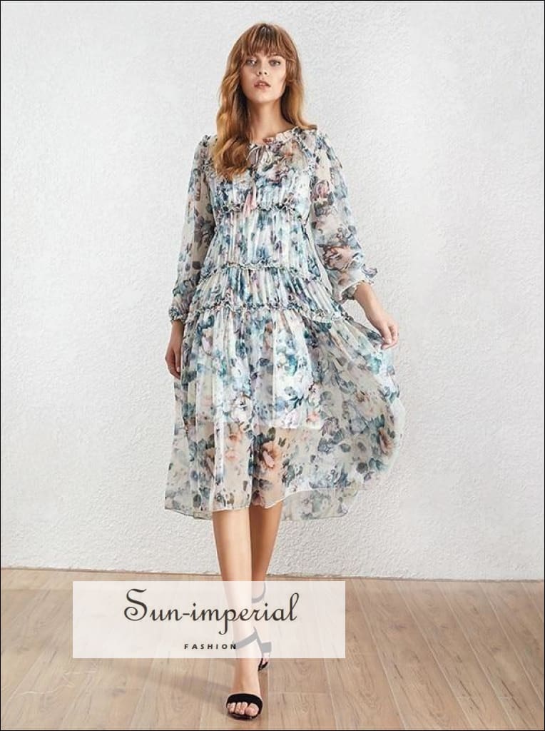 Sun-imperial - taypey dress - vintage print long dress high waist v neck long sleeve ruffle Sun-Imperial Sun-imperial - taypey dress - vintage print long dress high waist v neck long sleeve ruffle Sun-Imperial
