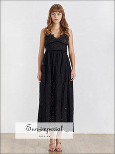 Tessa Dress-vintage Solid Black and White Lace V Neck Shaped back Bow Tie Maxi Dress Backless Bow, Off Shoulder, Sleeveless, Neck, vintage 