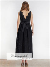 Tessa Dress-vintage Solid Black and White Lace V Neck Shaped back Bow Tie Maxi Dress Backless Bow, Off Shoulder, Sleeveless, Neck, vintage 