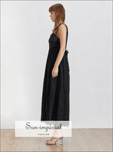 Tessa Dress-vintage Solid Black and White Lace V Neck Shaped back Bow Tie Maxi Dress Backless Bow, Off Shoulder, Sleeveless, Neck, vintage 