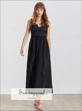 Tessa Dress-vintage Solid Black and White Lace V Neck Shaped back Bow Tie Maxi Dress Backless Bow, Off Shoulder, Sleeveless, Neck, vintage 