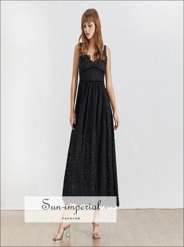 Tessa Dress-vintage Solid Black and White Lace V Neck Shaped back Bow Tie Maxi Dress Backless Bow, Off Shoulder, Sleeveless, Neck, vintage 