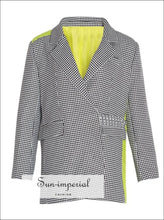 Texas Coat -plaid Elegant Blazer for Women Lapel Collar Long Sleeve Button over Size Coat F