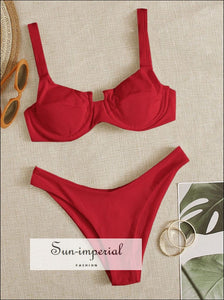 Textured Ribbed Underwire High Leg Bikini Swimsuit Sets Cut Femmale Swimwear Bathing bikini, bikini set, hot red, set SUN-IMPERIAL United 