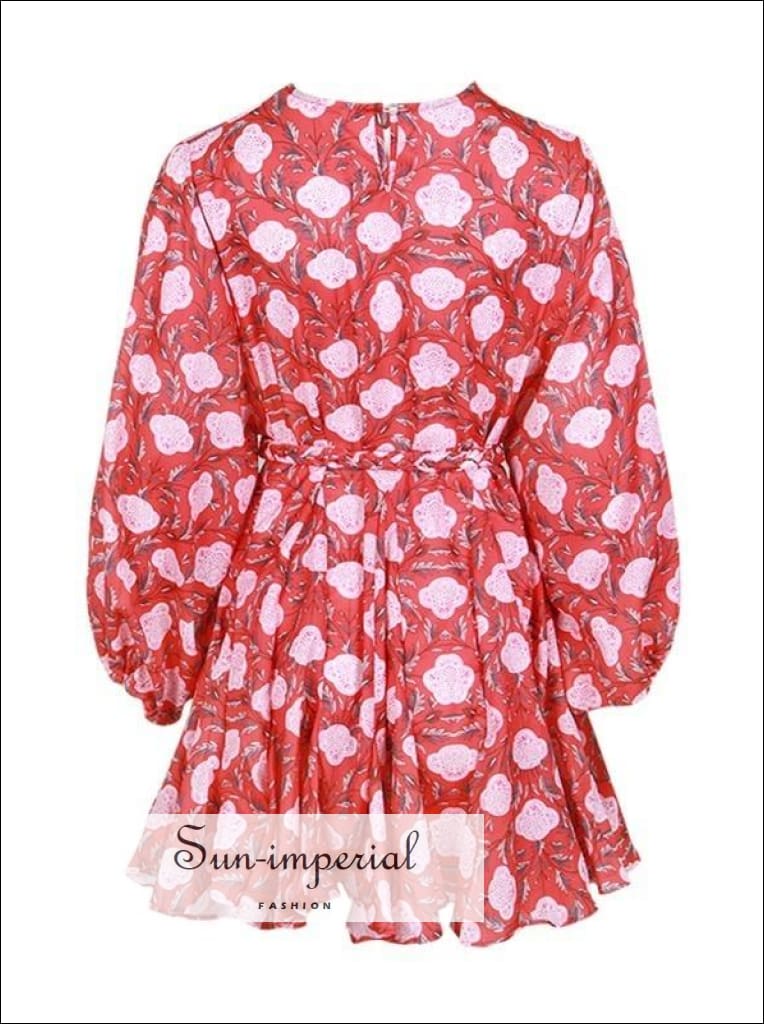 Sun-imperial - tia dress in floral - women spring a-line tie dye dress o neck puff long sleeve print1 / L Sun-imperial - tia dress in floral - women spring a-line tie dye dress o neck puff long sleeve print1 / L