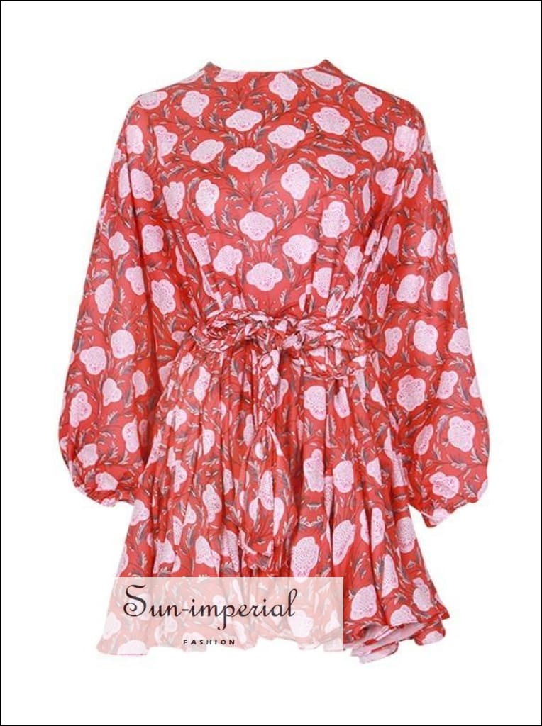 Sun-imperial - tia dress in floral - women spring a-line tie dye dress o neck puff long sleeve print1 / L Sun-imperial - tia dress in floral - women spring a-line tie dye dress o neck puff long sleeve print1 / L