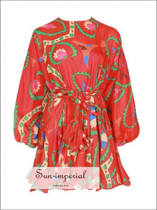 Tia Dress in Mania - Women Spring A-line Tie Dye O Neck Puff Sleeve Casual High Waist, Long Sleeve, Neck, Summer Print, vintage SUN-IMPERIAL