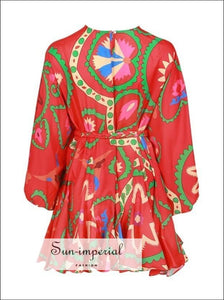 Tia Dress in Mania - Women Spring A-line Tie Dye O Neck Puff Sleeve Casual High Waist, Long Sleeve, Neck, Summer Print, vintage SUN-IMPERIAL
