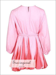 Tia Dress in Pink - Women Spring A-line Tie Dye Dress O Neck Puff Sleeve Casual