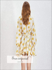 Tia Dress in Sunrise -vintage White Dress with Yellow Floral Print Dress Long Sleeve O Neck High