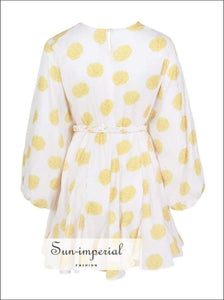 Tia Dress in Sunrise -vintage White Dress with Yellow Floral Print Dress Long Sleeve O Neck High