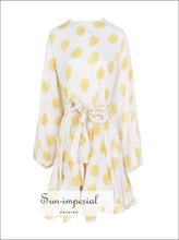 Tia Dress in Sunrise -vintage White Dress with Yellow Floral Print Dress Long Sleeve O Neck High