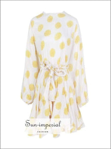 Tia Dress in Sunrise -vintage White Dress with Yellow Floral Print Dress Long Sleeve O Neck High